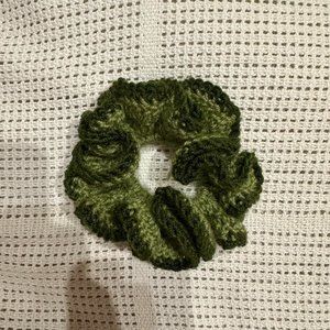 Two tone green ruffle scrunchie Handmade crochet